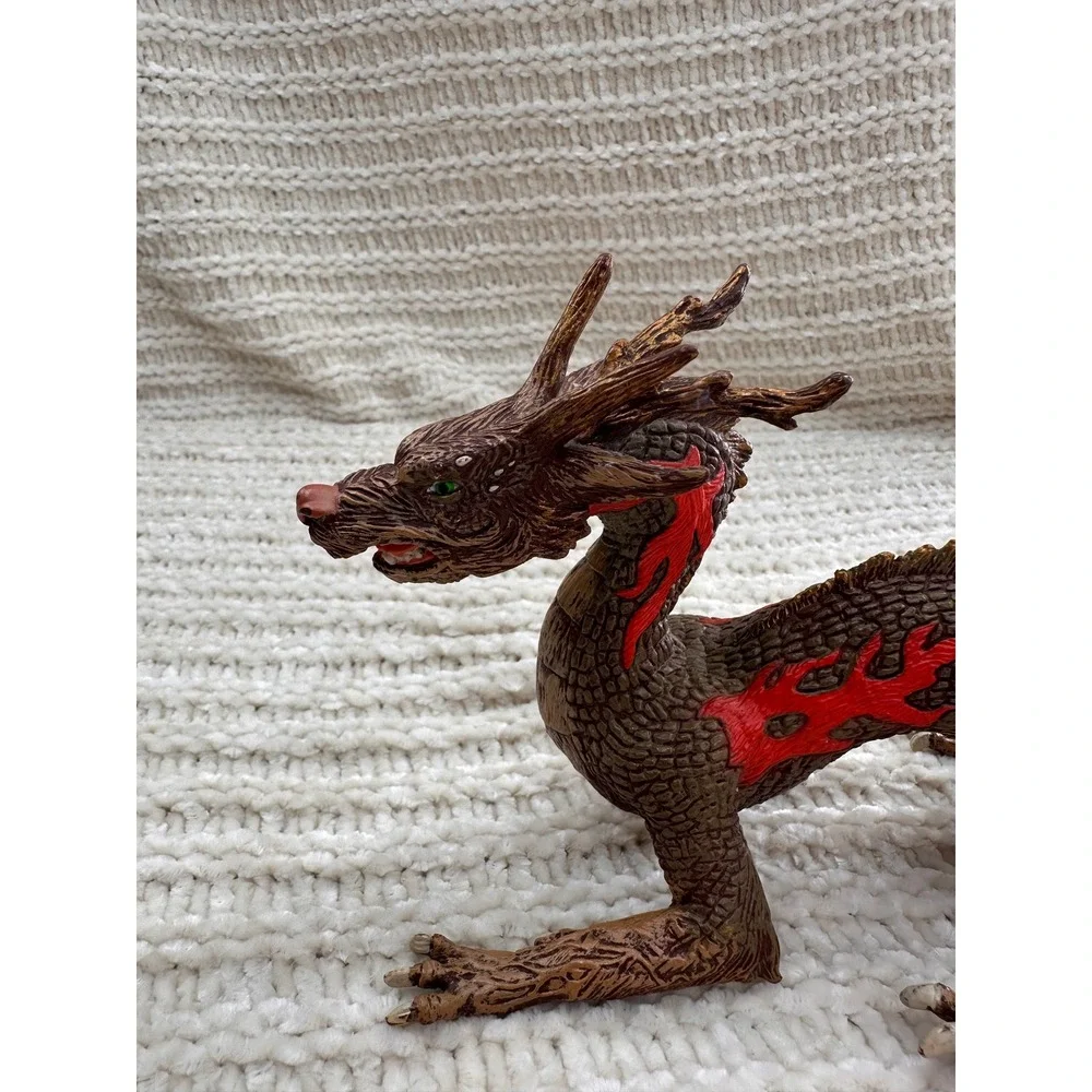 Papo Chinese Dragon Toy Figurine 2010 Brown‎ Red Flame Mythical Creature